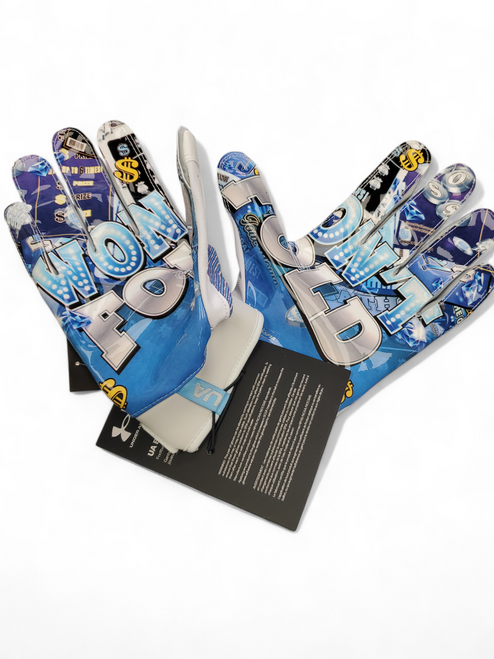 Used Under Armour BLUR LIMITED EDITION WONT FOLD FB Gloves Carolina Blue And White XL 11863-S000016909