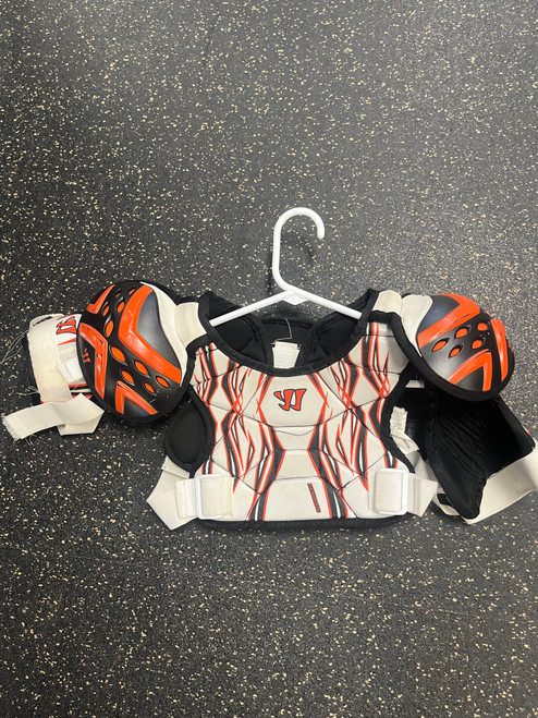 Vist Large View of Product Image Which is Used Warrior TEMPO ELITE Lacrosse Shoulder Pads White XS