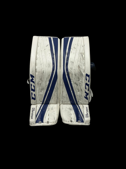 Used CCM PREMIER R1.9 Goalie Leg Pads Senior White And Navy Blue 35" 11680-S000406335