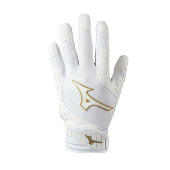 Vist Large View of Product Image Which is New Mizuno FINCH BB/SB Batting Gloves White And Gold XL