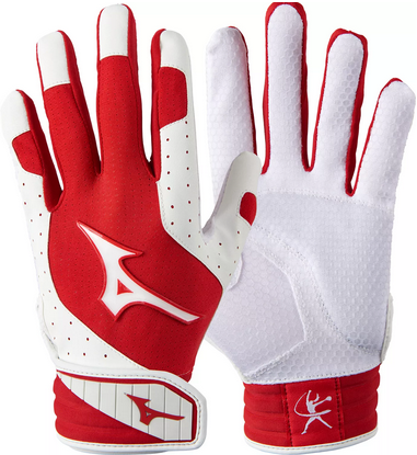Vist Large View of Product Image Which is New Mizuno FINCH BB/SB Batting Gloves White And Red XS