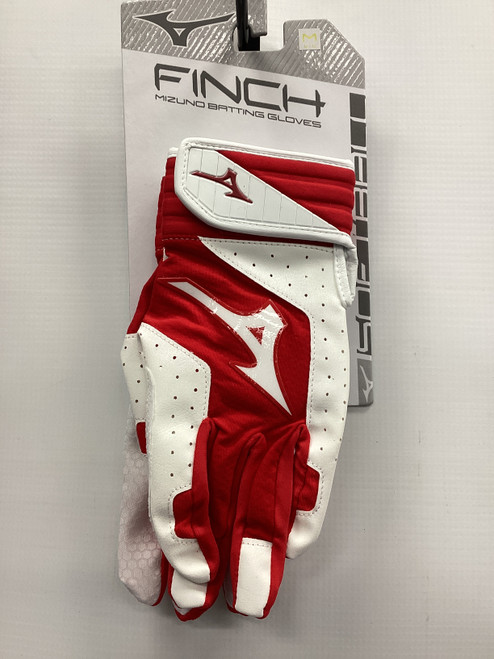 Vist Large View of Product Image Which is New Mizuno FINCH BB/SB Batting Gloves White And Red MD