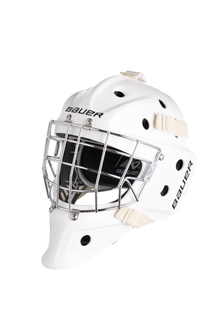 Vist Large View of Product Image Which is The BAUER 930 Goal Mask has everything you need to keep your eyes dialed on the puck so you’re always ready to make your next game-deciding save. Available in Senior, Junior, and Youth sizes.

Key Features:

 Lexan™ PolyCarbonate Shell – Look and feel like a pro. The lightweight outer shell has been engineered to lower weight without sacrificing strength.
 Single Density Seamless Foam Liner – Stay confident and comfortable all game long with an improved liner.
 Comfort Chin Cup – A deeper chin cup provides a more secure fit to help you stay locked in.
 HDPE Backplate – Experience elevated comfort and protection on your mask’s backplate.