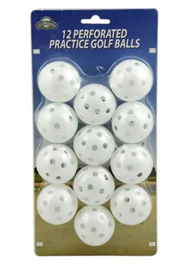 Vist Large View of Product Image Which is New Perforated Plastic GOLF BALL 12PK