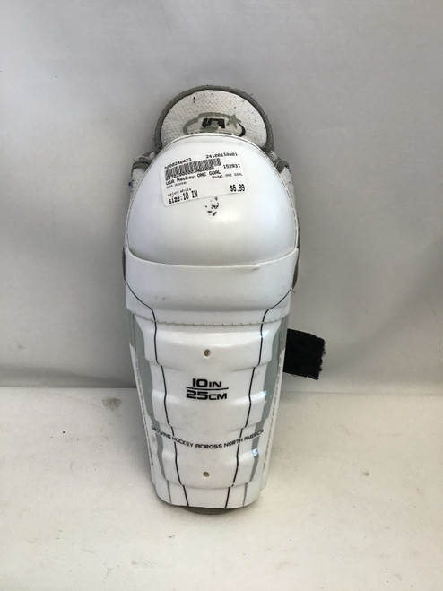 Used USA Hockey ONE GOAL Junior Shin Guards White 10" 10801-S000240423