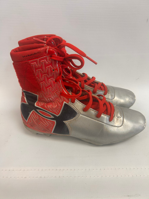 Vist Large View of Product Image Which is Used Under Armour Jr FB Cleats Grey Junior 05