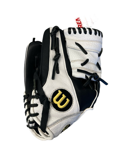 Vist Large View of Product Image Which is Used Wilson SIREN LH Throw Fastpitch Gloves Black 12"
