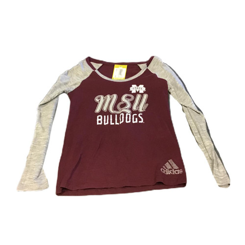Vist Large View of Product Image Which is Used Adidas Long Sleeve Mississippi State Bulldogs T-Shirt Womens Large