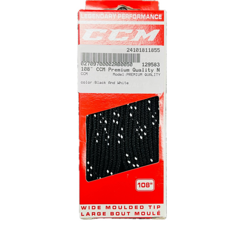 Vist Large View of Product Image Which is Used CCM PREMIUM QUALITY 108” Hockey Laces Black And White