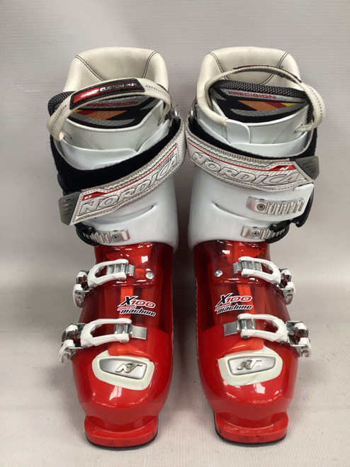 Vist Large View of Product Image Which is Used Nordica X100 SPEED MACHINE Mens DH Ski Boot Red 260 MP - M08 - W09