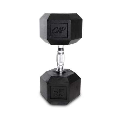 Vist Large View of Product Image Which is New CAP RUBBER COATED HEX DUMBBELL 55LB SDR055