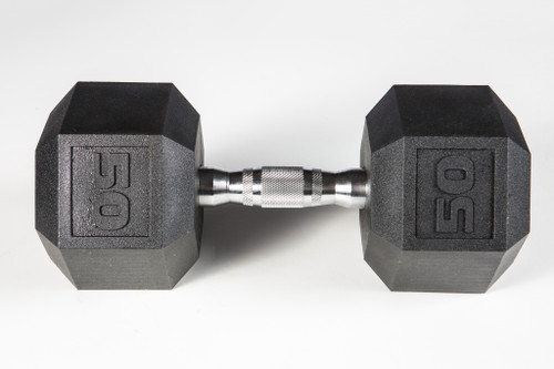 Vist Large View of Product Image Which is New 50lb Rubber Hex Dumbbell