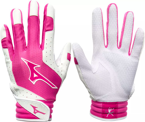 Vist Large View of Product Image Which is New Mizuno FINCH BB/SB Batting Gloves White And Pink MD