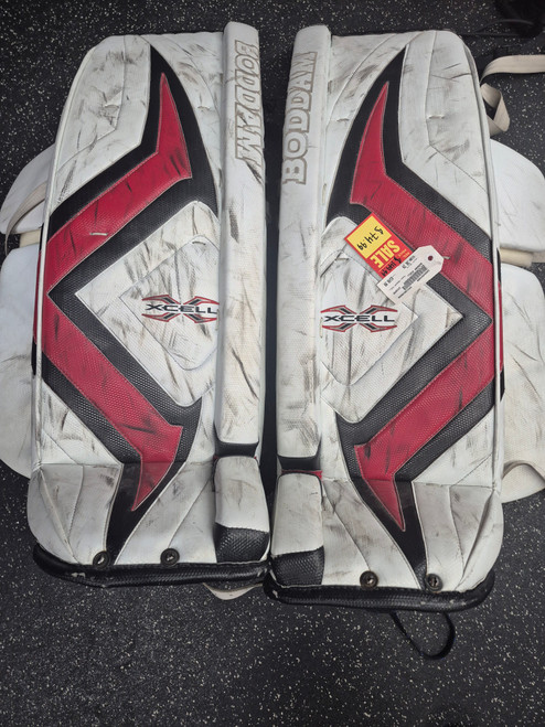 Vist Large View of Product Image Which is Used BODDAM XCELL Goalie Leg Pads Senior White 36"