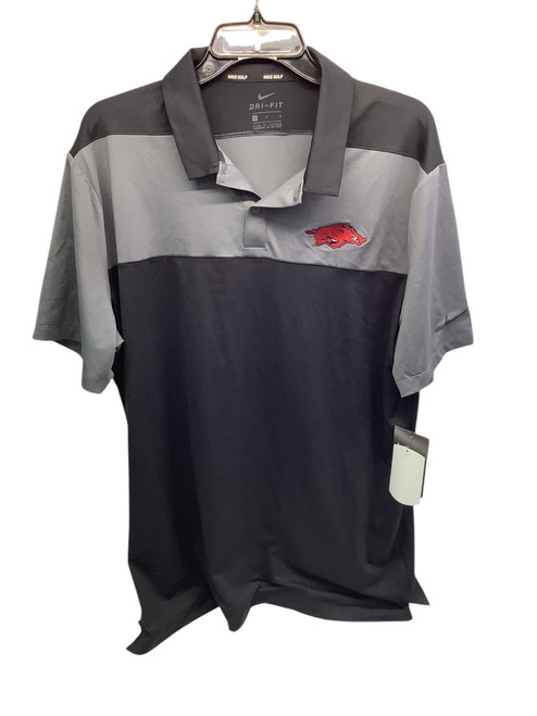 Vist Large View of Product Image Which is Used Nike RAZORBACKS S.S. Golf Shirt M Black And Grey LG