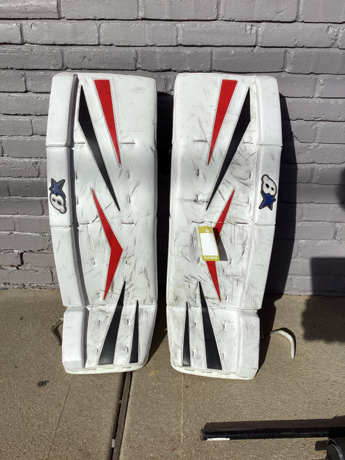Used Brians NETZERO Goalie Leg Pads Senior White 36"+1” 11147-S000581440 Vist Large View of Product Image Which is Used Brians NETZERO Goalie Leg Pads Senior White 36"+1”