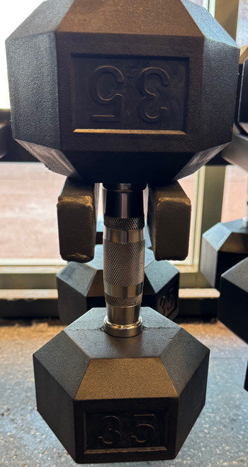 Vist Large View of Product Image Which is New Hex Dumbbell 35 lb Rubber Apollo Athletics