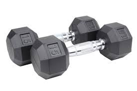 Vist Large View of Product Image Which is New 15 lbs Rubber/Chrome Hex Dumbbell