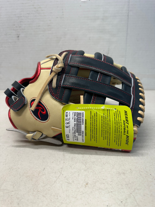 Vist Large View of Product Image Which is New Rawlings PRO1275SB-6CN RH Throw Fastpitch Gloves Red And Navy Blue 12 3/4"