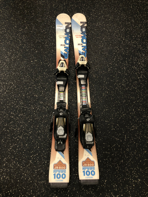 Vist Large View of Product Image Which is Used Salomon ENDURO JR 800 Boys DH Ski/Binding White 100 cm