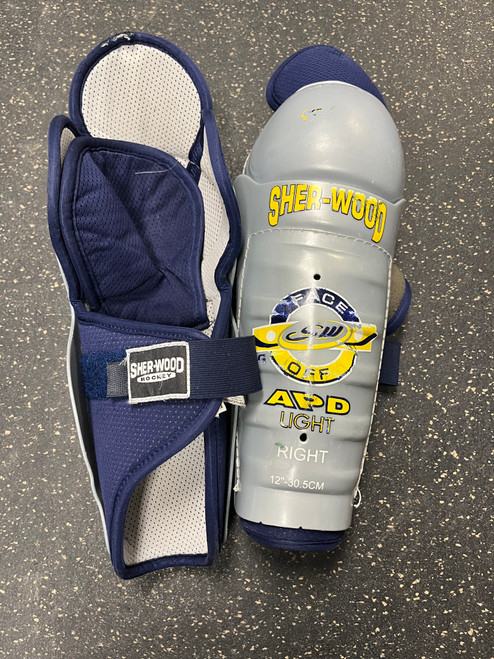 Vist Large View of Product Image Which is Used Sher-wood FACE OFF APD SHINS Junior Shin Guards Grey 12" 11774-S000078604