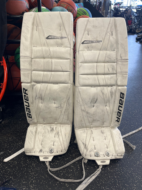 Vist Large View of Product Image Which is Used Bauer REACTOR 7000 Goalie Leg Pads Inter White 30"