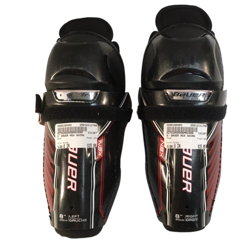 Used Bauer NSX Youth Shin Guards Black 8" 11749-S000180493