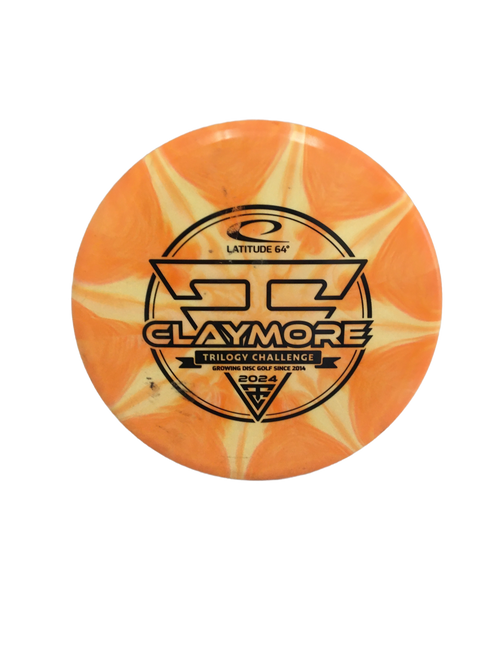 Vist Large View of Product Image Which is Used Latitude 64 Trilogy Challenge Claymore 167g Disc Golf Mid Range Orange