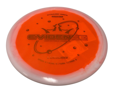 Vist Large View of Product Image Which is New Dynamic Discs LUCID ICE ORBIT EVIDENCE Disc Golf Mid Range Orange 179g