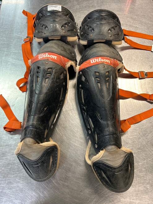 Vist Large View of Product Image Which is Used Wilson SHIN GUARDS Catchers Leg Guards Black Intermed
