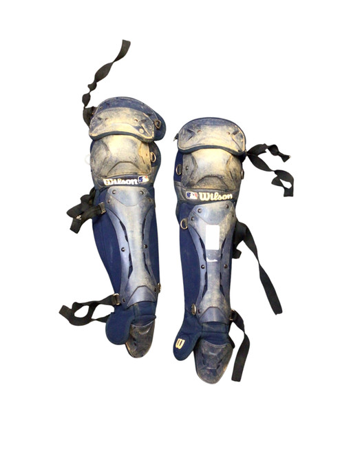Vist Large View of Product Image Which is Used Wilson Catchers Leg Guards Navy Blue Junior