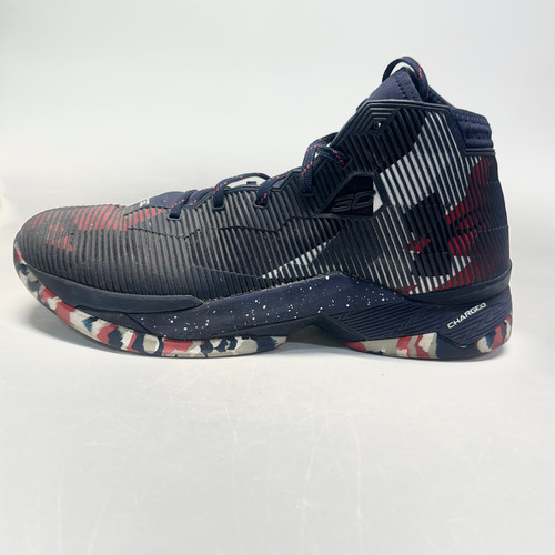 Used Under Armour CHARGED Basketball Shoes M White/Red/Navy Senior 12 11805-S000054023