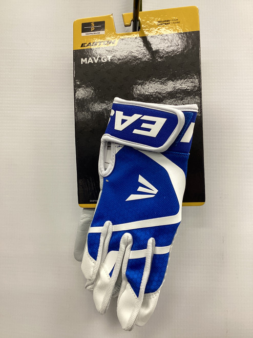 Vist Large View of Product Image Which is New Easton MAV GT BB/SB Batting Gloves White And Royal Blue SM