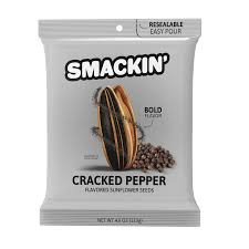 Vist Large View of Product Image Which is New Smackin' Sunflower Seeds 4oz Cracked Pepper