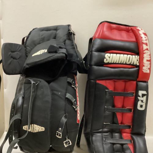 Vist Large View of Product Image Which is Used SIMMONS Goalie Leg Pads Senior Black And Red 32"
