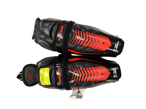 Vist Large View of Product Image Which is Used Bauer LIL SPORT Junior Shin Guards Black And Red 9" 11613-S000154219
