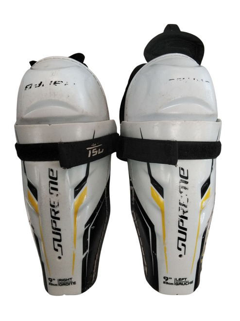 Vist Large View of Product Image Which is Used Bauer 150 SUPREME Youth Shin Guards White 9"
