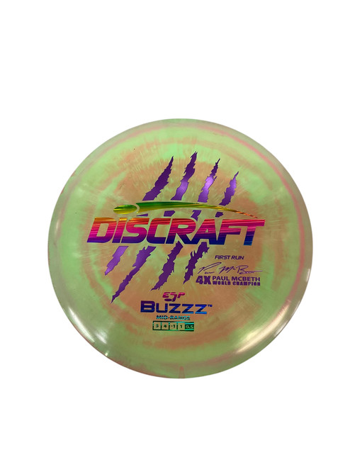 Vist Large View of Product Image Which is New Discraft ESP BUZZZ FIRST RUN 4X CLAW PM Disc Golf Mid Range Green 177g 11768-S000220614