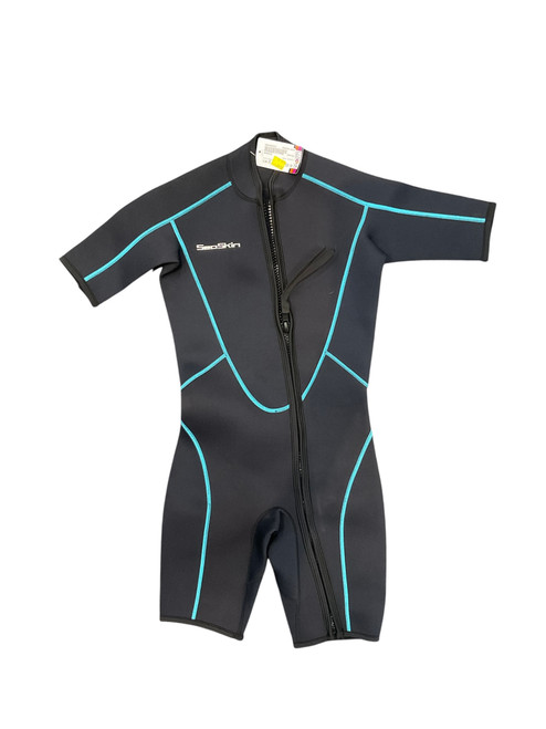 Vist Large View of Product Image Which is Used SEASKIN Junior Full Suit Black And Sky Blue XS