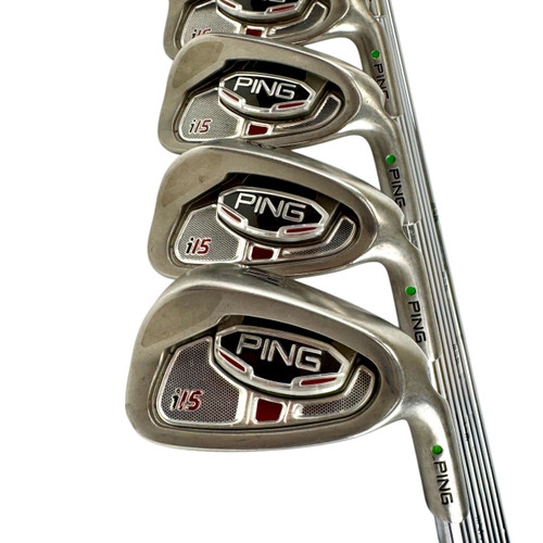 Vist Large View of Product Image Which is Used Ping I15 GREEN DOT Men's RH Iron Set 3I-PW Stiff Flex Steel Shaft