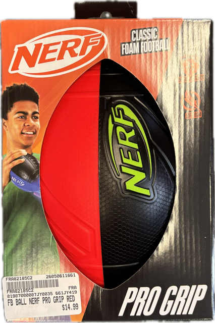 Vist Large View of Product Image Which is New Football BALL NERF PRO GRIP RED