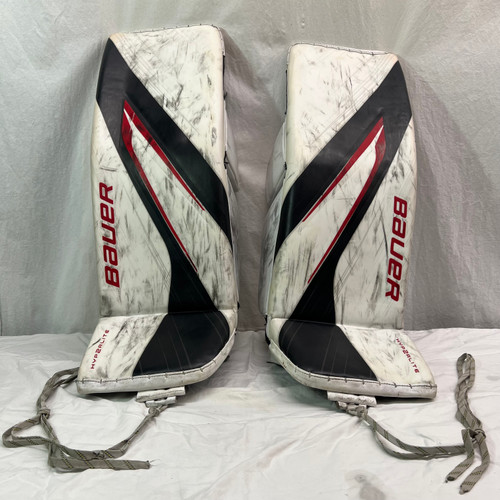 Vist Large View of Product Image Which is Used Bauer VAPOR HYPERLITE 2 Goalie Leg Pads Senior White/Black/Red 36"