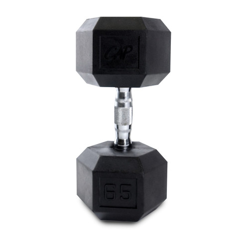 Vist Large View of Product Image Which is New CAP RUBBER COATED HEX DUMBBELL 65LB SDR065