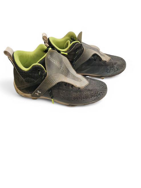 Vist Large View of Product Image Which is Used Under Armour Adult FB Cleats Black And Optic Yellow Senior 11.5