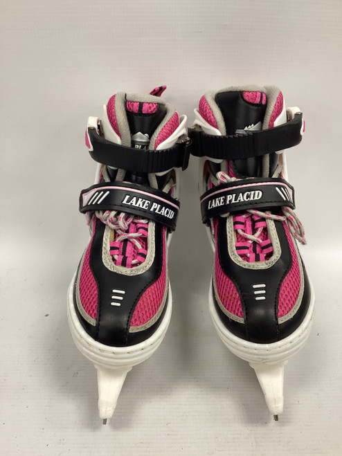 Vist Large View of Product Image Which is Used Lake Placid ADJUSTABLE 12-2 Girls Softboot Skate Pink And White Adjustable