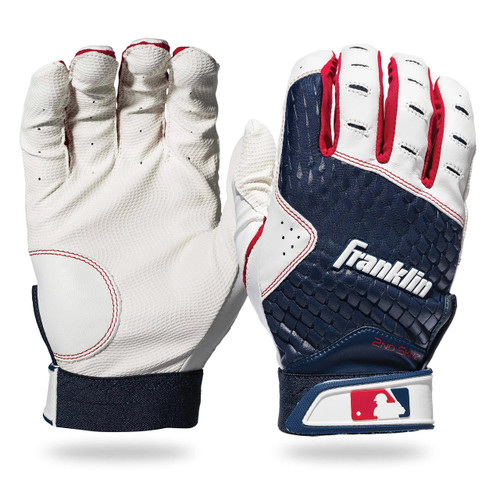 Vist Large View of Product Image Which is New Franklin 2ND SKINZ BB/SB Batting Gloves White/Red/Navy SM