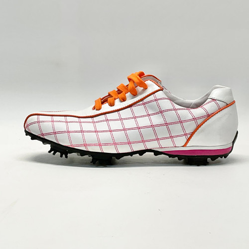 Vist Large View of Product Image Which is Used Foot Joy LOPRO Womens Golf Shoes Pink And White Senior 10