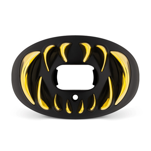 Vist Large View of Product Image Which is Battle Sports 3D Predator Oxygen Mouthguard Chrome Fang Gold/Black #12MG000009