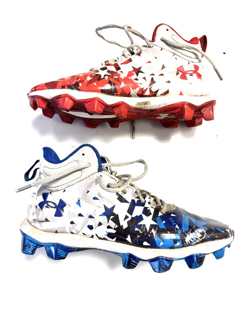 Vist Large View of Product Image Which is Used Under Armour Jr FB Cleats Navy Blue And Red Junior 04