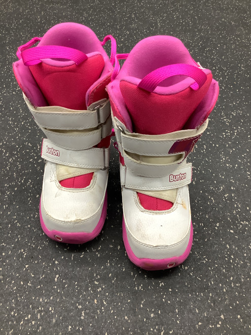 Used Burton YOUTH GROM Girls Snowboard Boots White And Neon Pink Junior 01 11162-S000425523